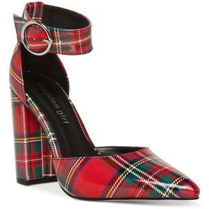 Madden Girl Womens Saaxon Red Microsuede Ankle Strap Pumps Shoes NWT